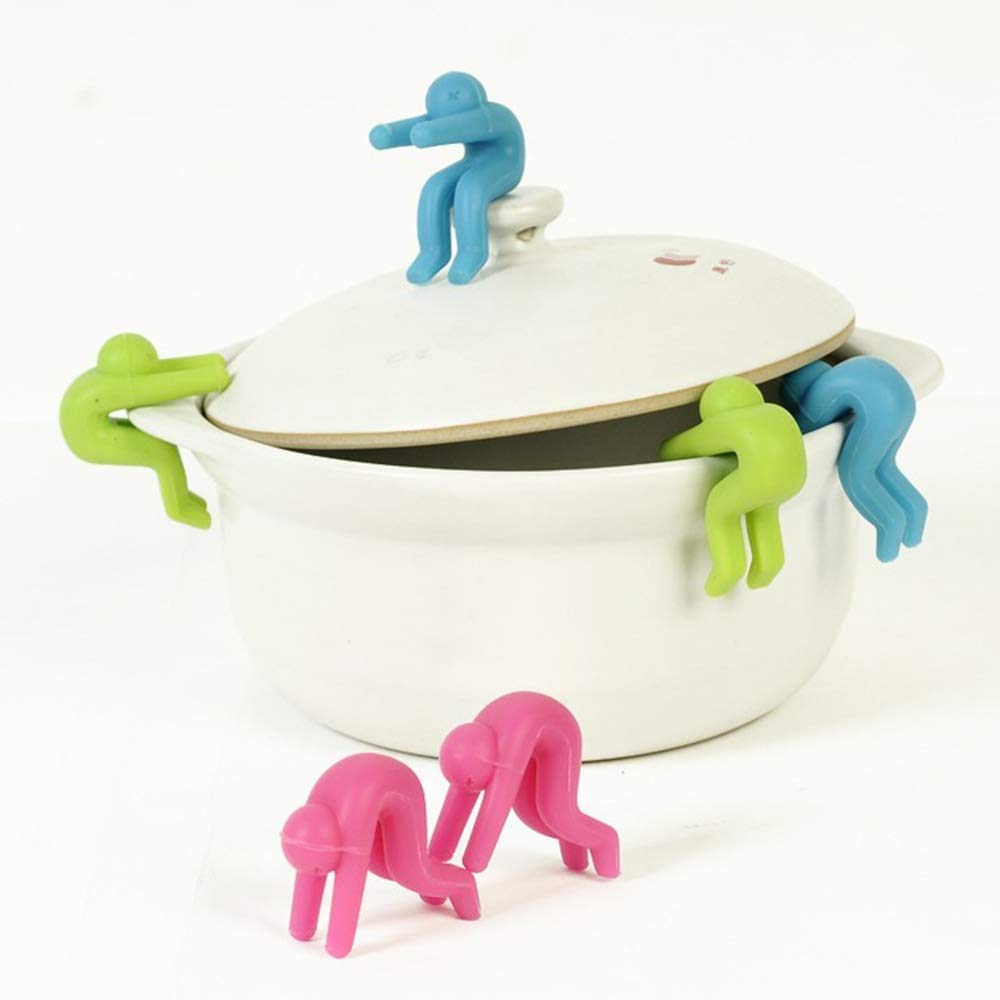 Spill Stopper, 4 Pack Creative Silicone Cooking Tools Lid Spill Stopper Lid Cover For Pan Kitchen Tool (Green And Pink)