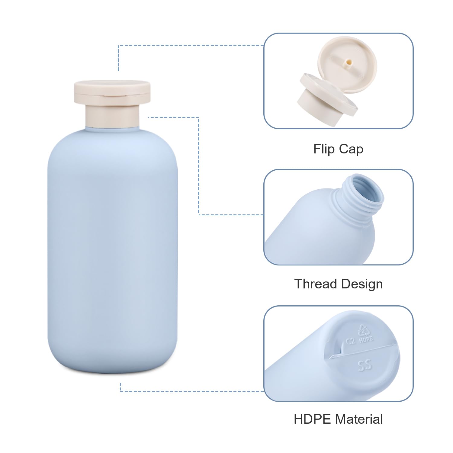 Umetass 3 Pack Travel Shampoo Bottle, Empty Plastic Squeeze Bottles 6.8Oz With Flip Cap, Lotion Container For Toiletries Travel