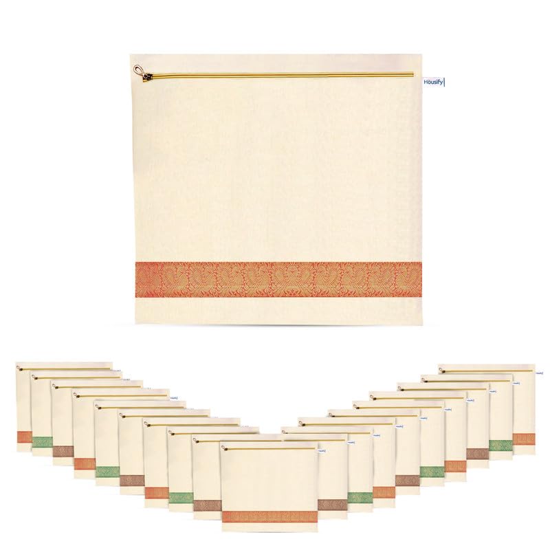 Housify Cotton Saree Cover with ZIP - 20 Cotton Big Size(16.514.5 Inches) Single Saree Storage Bags/Cover/Pouches for Packing Sa