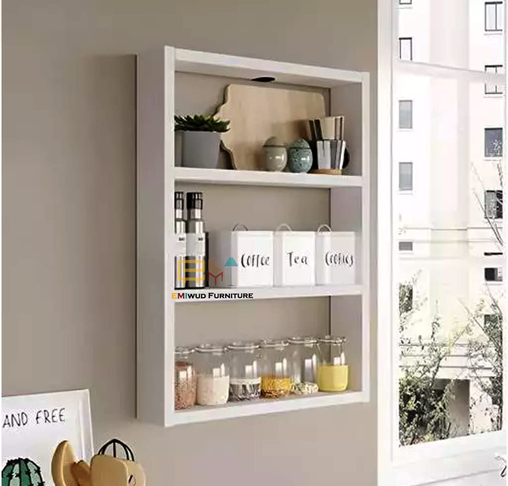 Nw Crafts Multipurpose Wooden Wall Hanging Storage Rack | Spice Box Holder Rack Shelf | Masala Box Stand For Living Room (White)