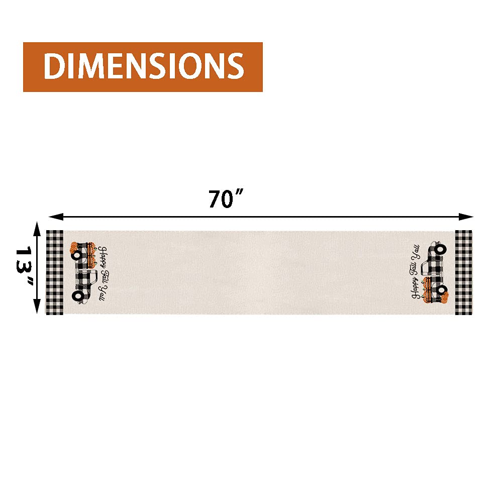 Fall Pumpkin Truck Table Runner, Seasonal Autumn Buffalo Plaid Pumpkin Holiday Kitchen Dining Table Decoration For Home Party De