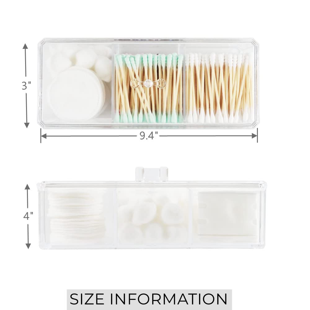 Utth-Dttk Clear Cotton Ball And Swab Holder 3 Divided Compartments With Lid, , Waterproof Bathroom Organizers Small Plastic Stor