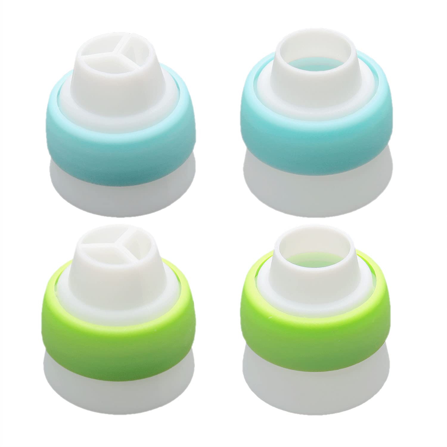 Dghaop 4Pcs Russian 3 Color Nozzle Converter Coupler Icing Nozzles Blue+Green Single Hole/Three Holes Icing Cake Decor Tools