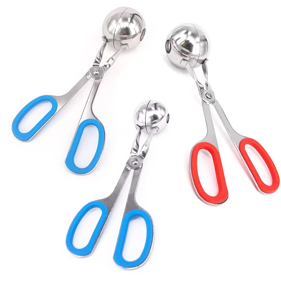 3Pcs Stainless Steel Meat Ballers, Tunan Nonstick Meatball Scoop Ball Maker Ice Tongs For Cake Pop, Ice Cream Scoop, Fruit, Cook