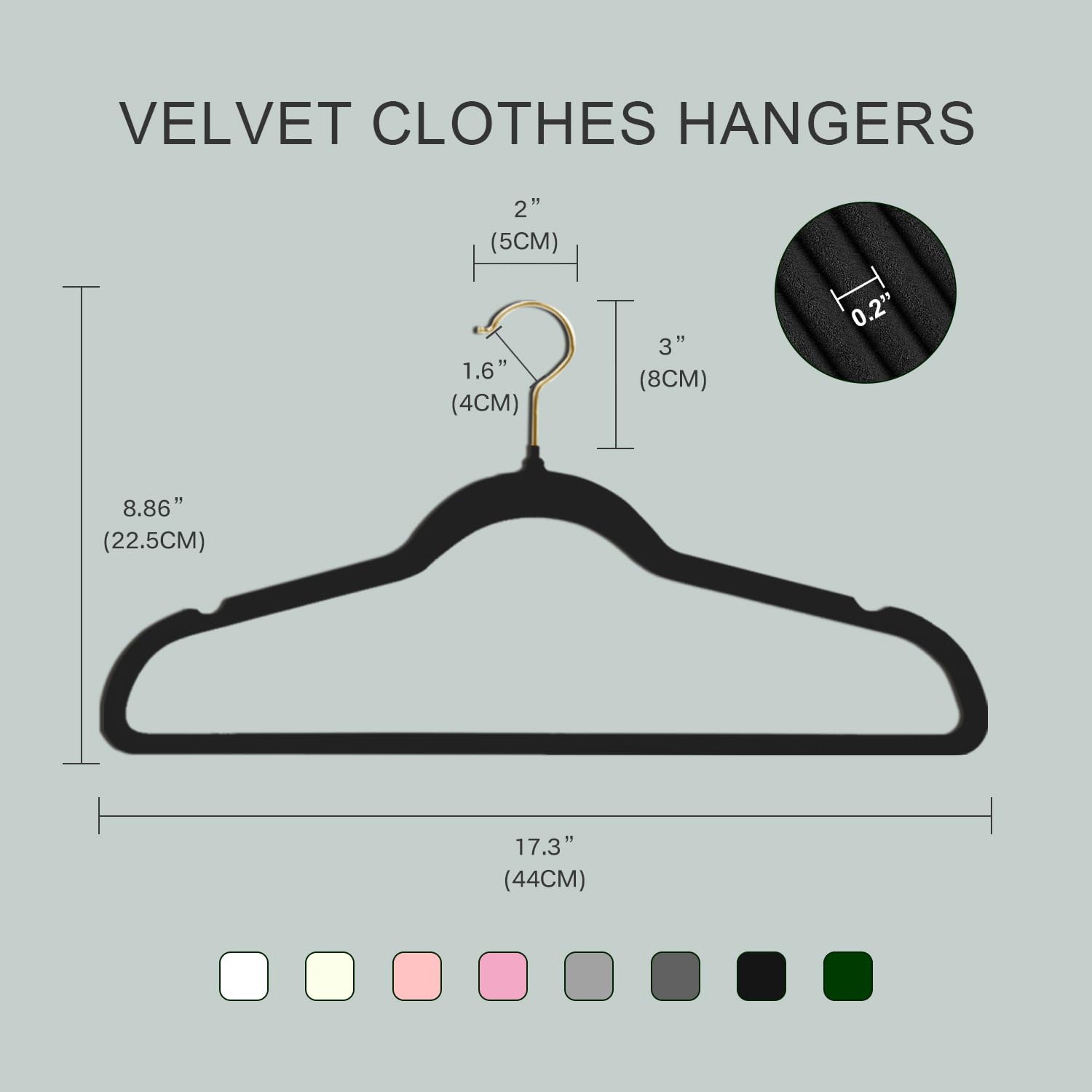 Wellong 52 Packs Velvet Clothes Hangers, 17.3 Inches Non-Slip Skirt Hangers, Dresses Hangers With Shoulder Notches, Space Saving