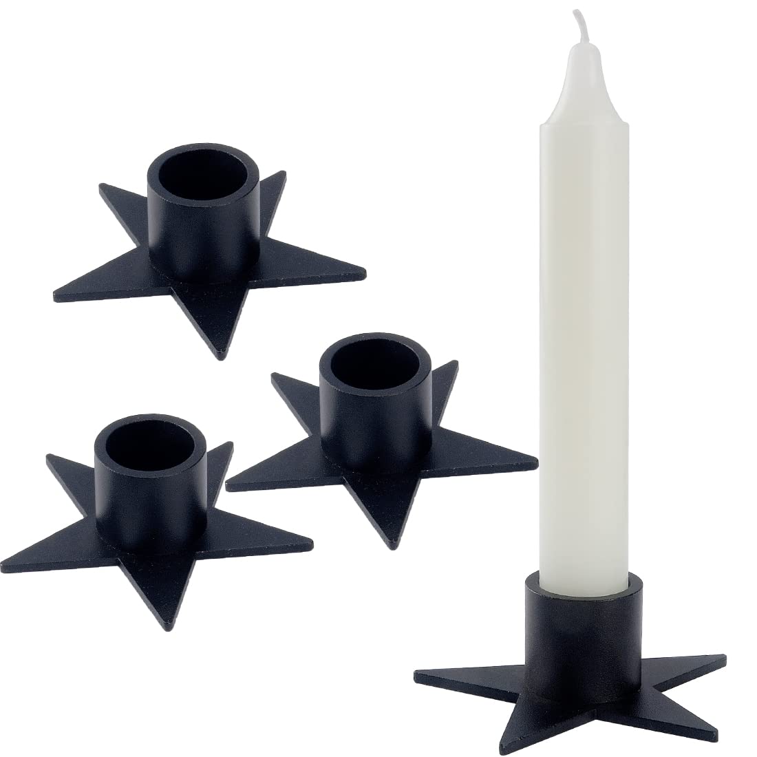 Aglary 4PCS Pentagram Black Taper Candle Holders, Matte Iron Candlestick Holders Centerpieces for Home Decoration, Wedding Anniv