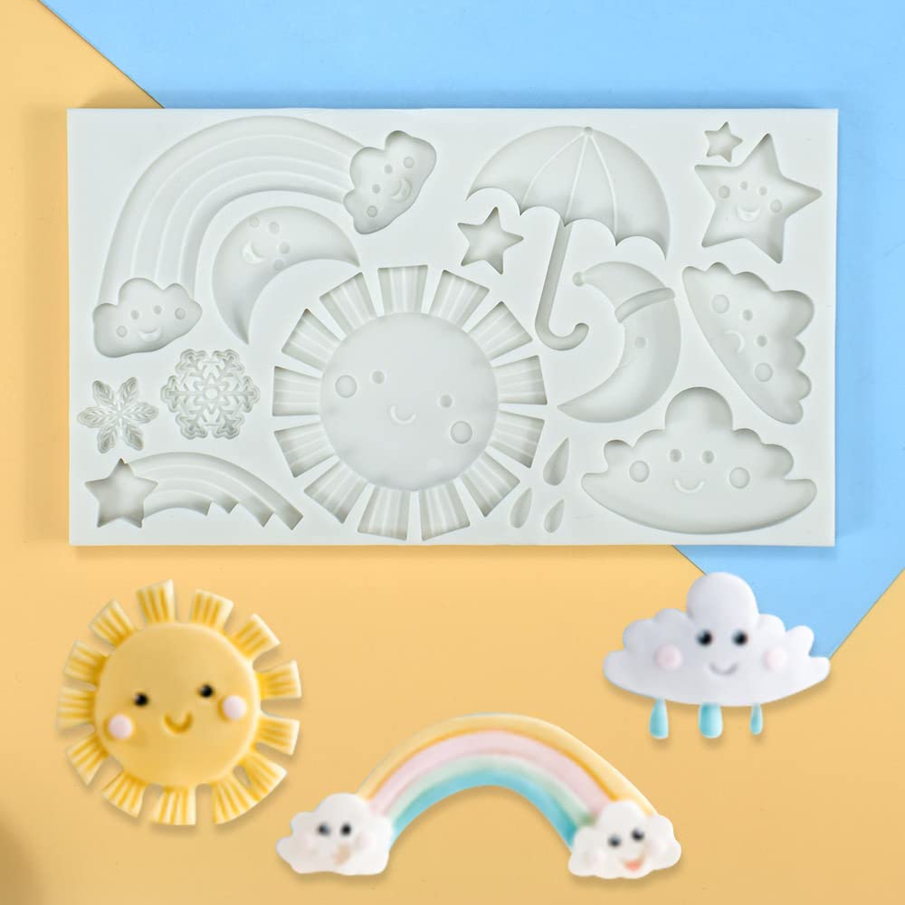 Cestony Cartoon Weather Sun Cloud Rain Rainbow Star Snowflake Modeling Silicone Molds For Diy Cake Fondant Biscuit Cookies Soap