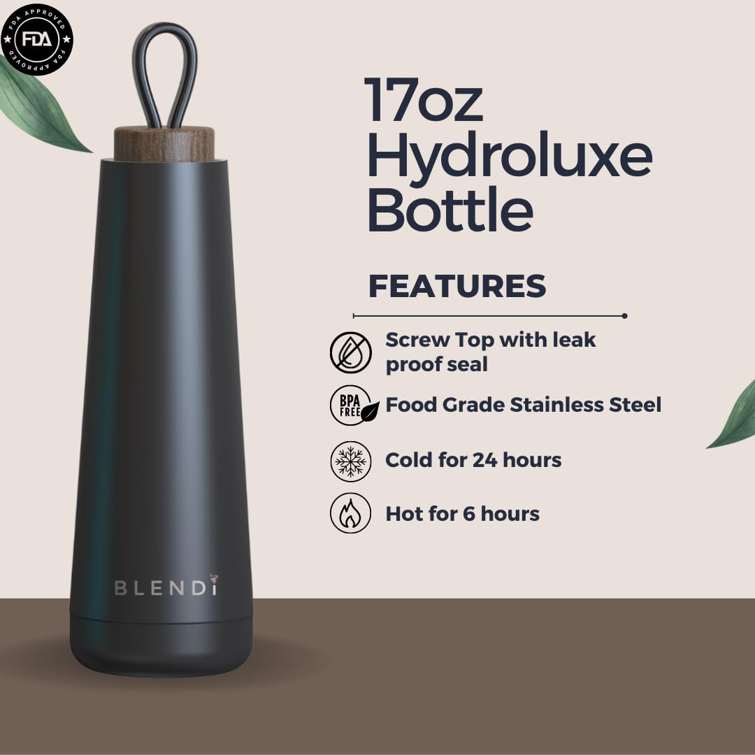 Slim Hydroluxe 17Oz Water Bottle - Eco-Friendly, Bpa Free, 18/8 Powder Coated Stainless Steel, 24 Hour Cold Insulating Technolog