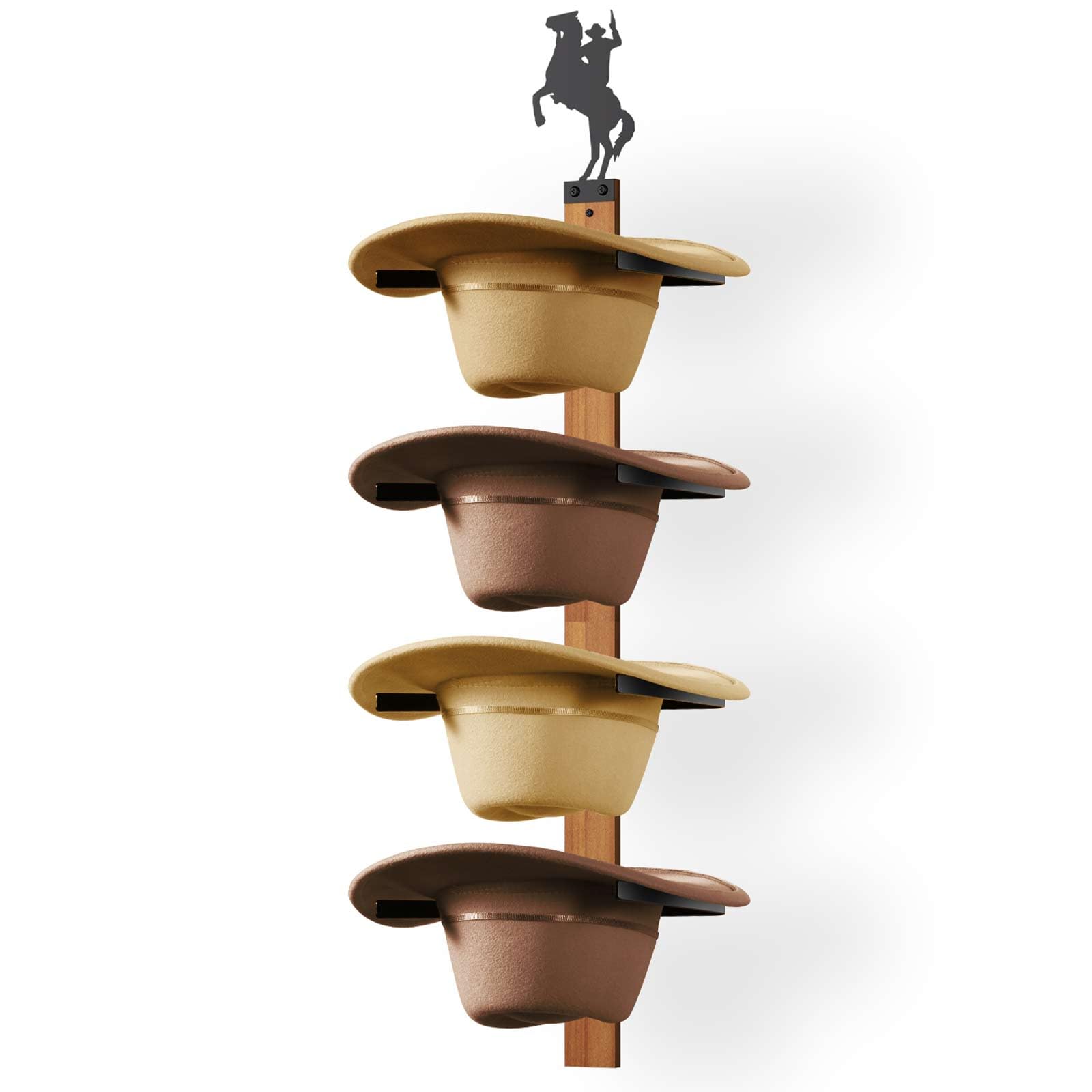 Fluffytree Cowboy Hat Rack, 4 Pieces Hat Rack For Cowboy With Wooden Board, Gift Cowboy Hat Holder Wall Storage-Organizer Wester