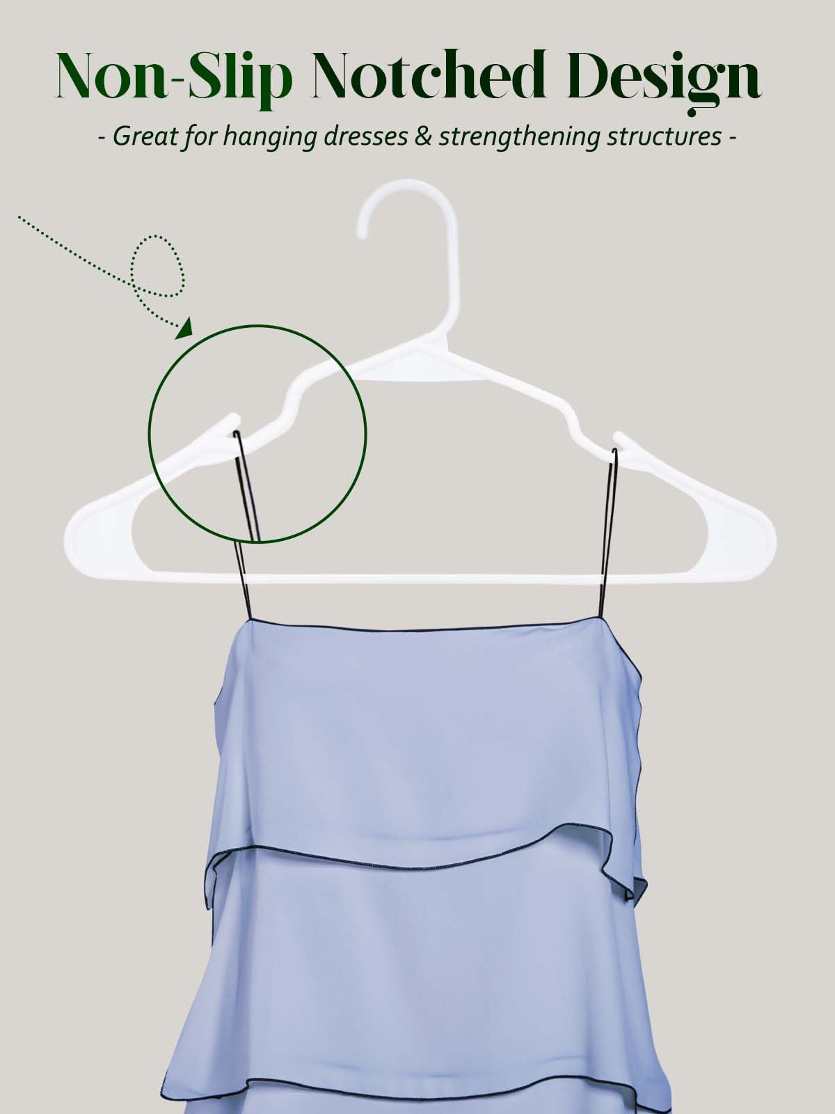 Cozymood Plastic Notched Hangers 50 Pack, Space Saving Tubular Clothes Hangers White, Slim Non-Slip Heavy Duty Plastic Hangers F