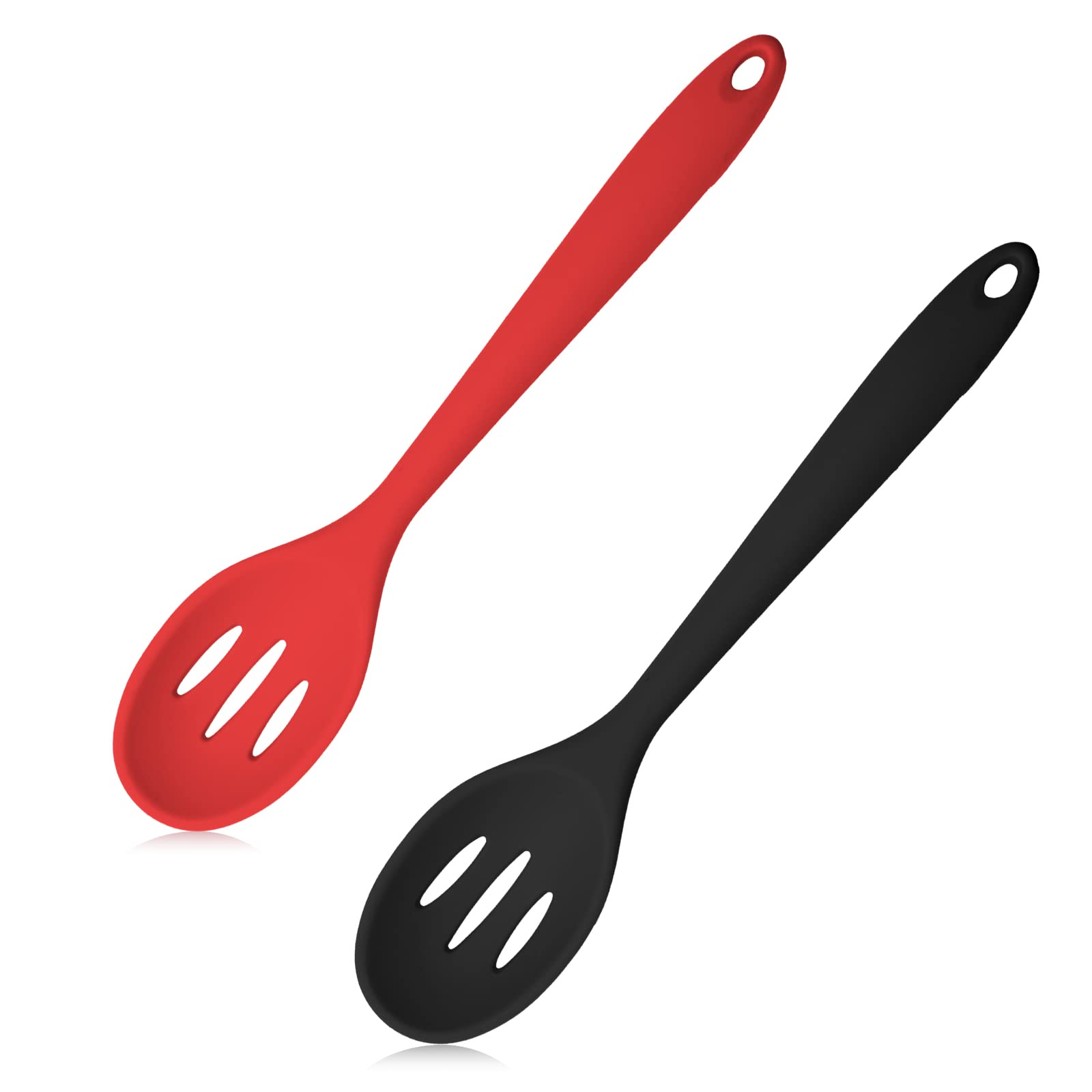 2 Pcs Silicone Slotted Spoons Nonstick Heat Resistant Basting Spoons Set Kitchen Utensil For Cooking Stirring Mixing Serving (Re