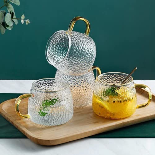 Muac Glass Tea Coffee Cappuccino Soup Bowl Jumbo Glass Cup Multipurpose Mug With Handle 440Ml (Pack Of 4)