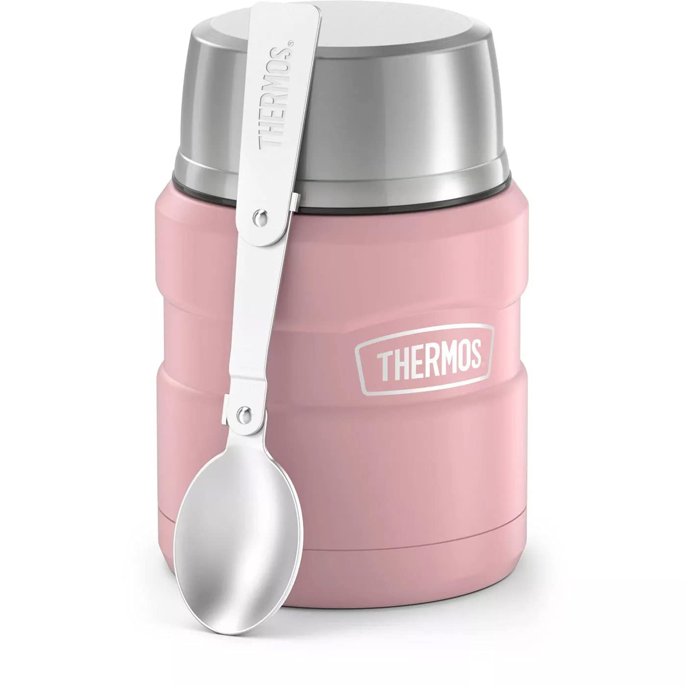 Thermos Stainless King Vacuum-Insulated Food Jar With Spoon, 16 Ounce, Matte Rose