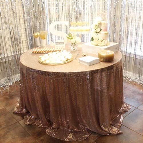 Eternal Beauty Rose Gold Sequin Tablecloth 120-Inch Sparkly Overlay Round Glitter Table Cover for Wedding Party Birthday Decorat