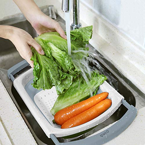 Qimh Collapsible Colander | Over The Sink Silicone Kitchen Strainers And Colanders With Extendable Handles | Veggies, Fruit And