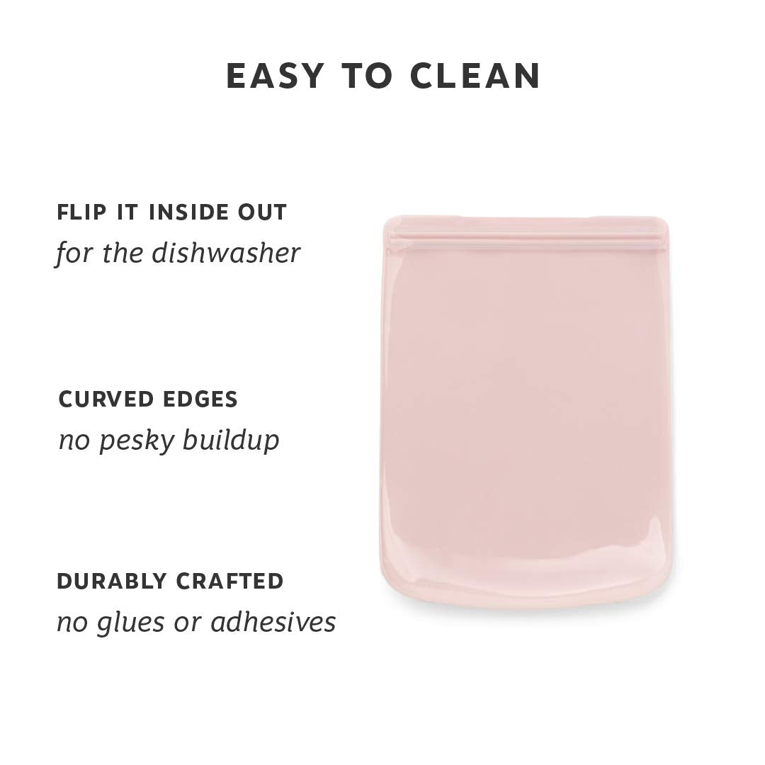 W&P Porter Silicone Reusable Storage Bag, Sandwich (46Oz Flat), Blush, Food Storage Container, Microwave And Dishwasher Safe, Ea