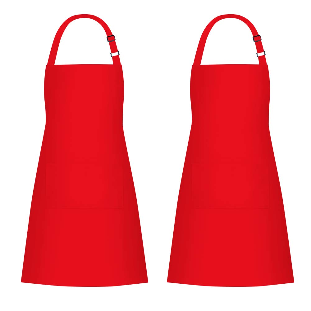 Jubatus 2 Pack Bib Aprons With 2 Pockets Cooking Chef Kitchen Apron For Women Men, Red
