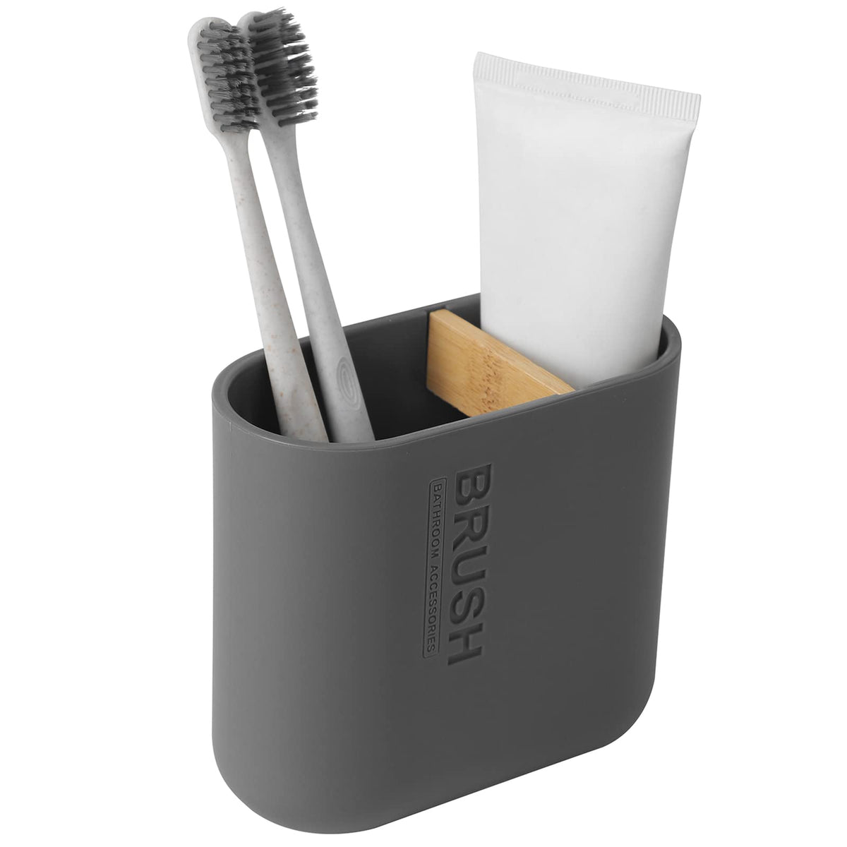 Toothbrush Holders Bamboo Electric Toothbrush Holder Bathroom Storage Organizer Countertop For Toothpaste, Floss, Razor, Grey