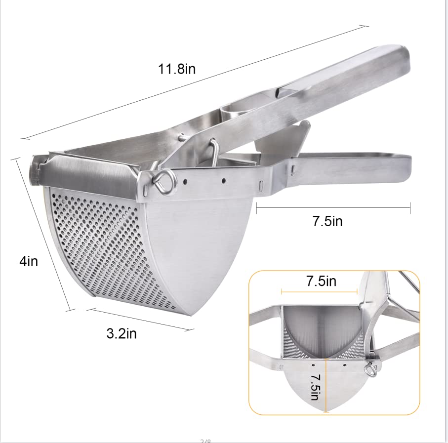 CUGLB Stainless Steel Potato Ricer - Professional Masher for Creamy Vegetables, 11.5” x 4.5" x 4", Silver, Model CU-HAA001A