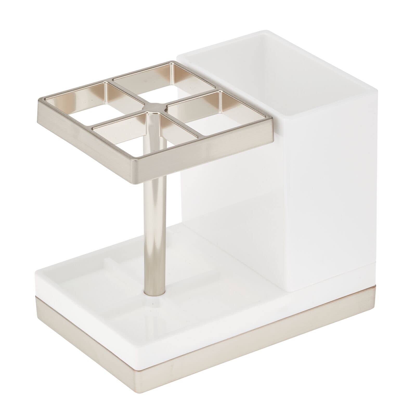 mDesign Plastic Toothbrush and Toothpaste Storage Organizer Holder - Home Decor for Bathroom Countertop - Holds Toiletries and B