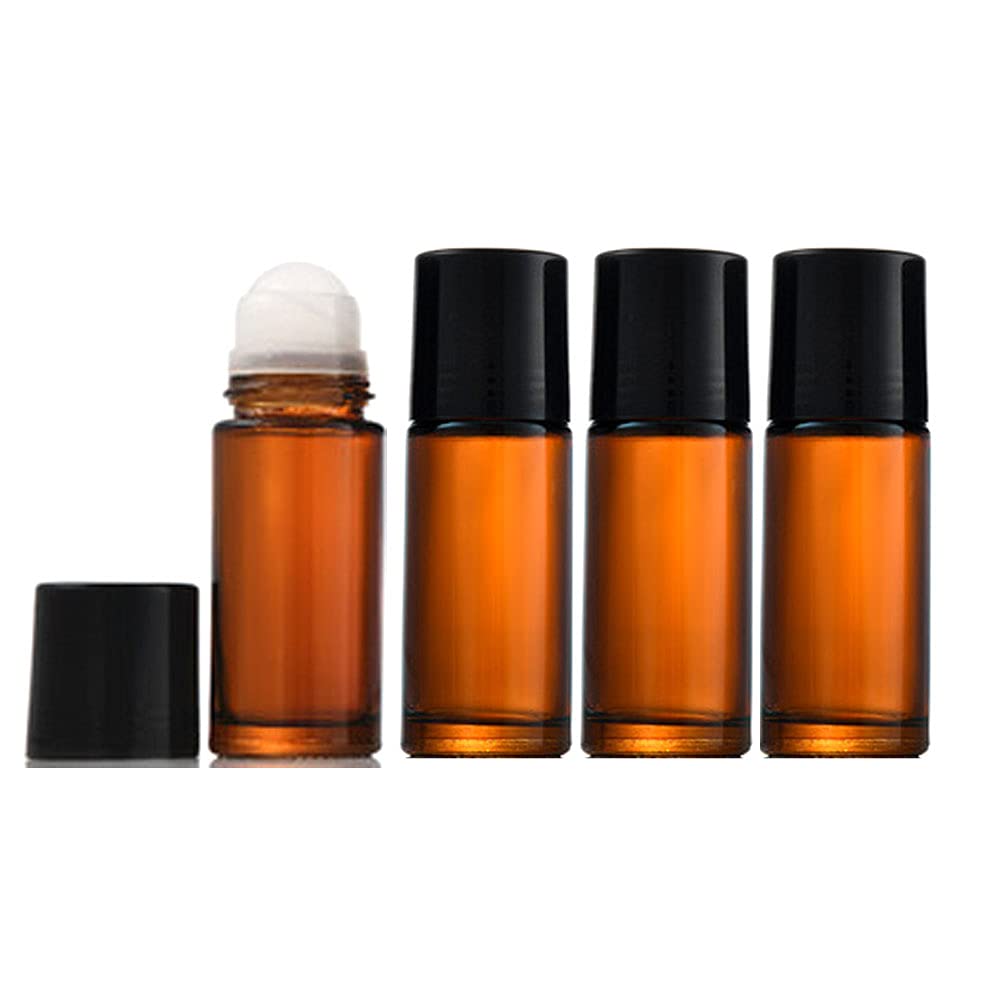 Wresty 1.7 Oz/50Ml Glass Roll On Bottles Empty Deodorant Bottles Leak-Proof Diy Deodorant Container Amber Glass Roller Bottles F