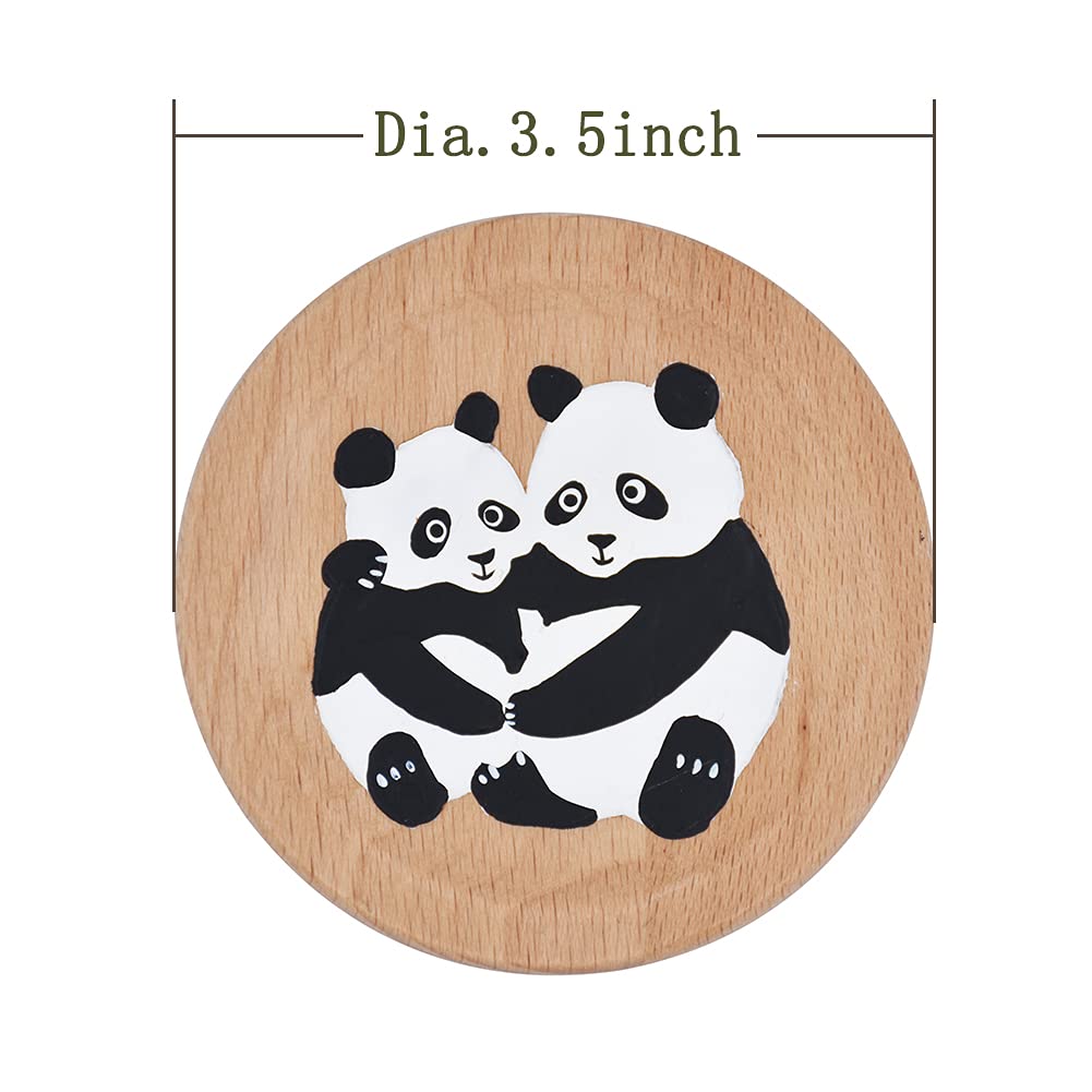 Txxma Natural Wood Funny Coasters For Drinks Cute Panda Insulation Coaster For Wooden Table Circle Solid Beech Coffee Cup Mat Se