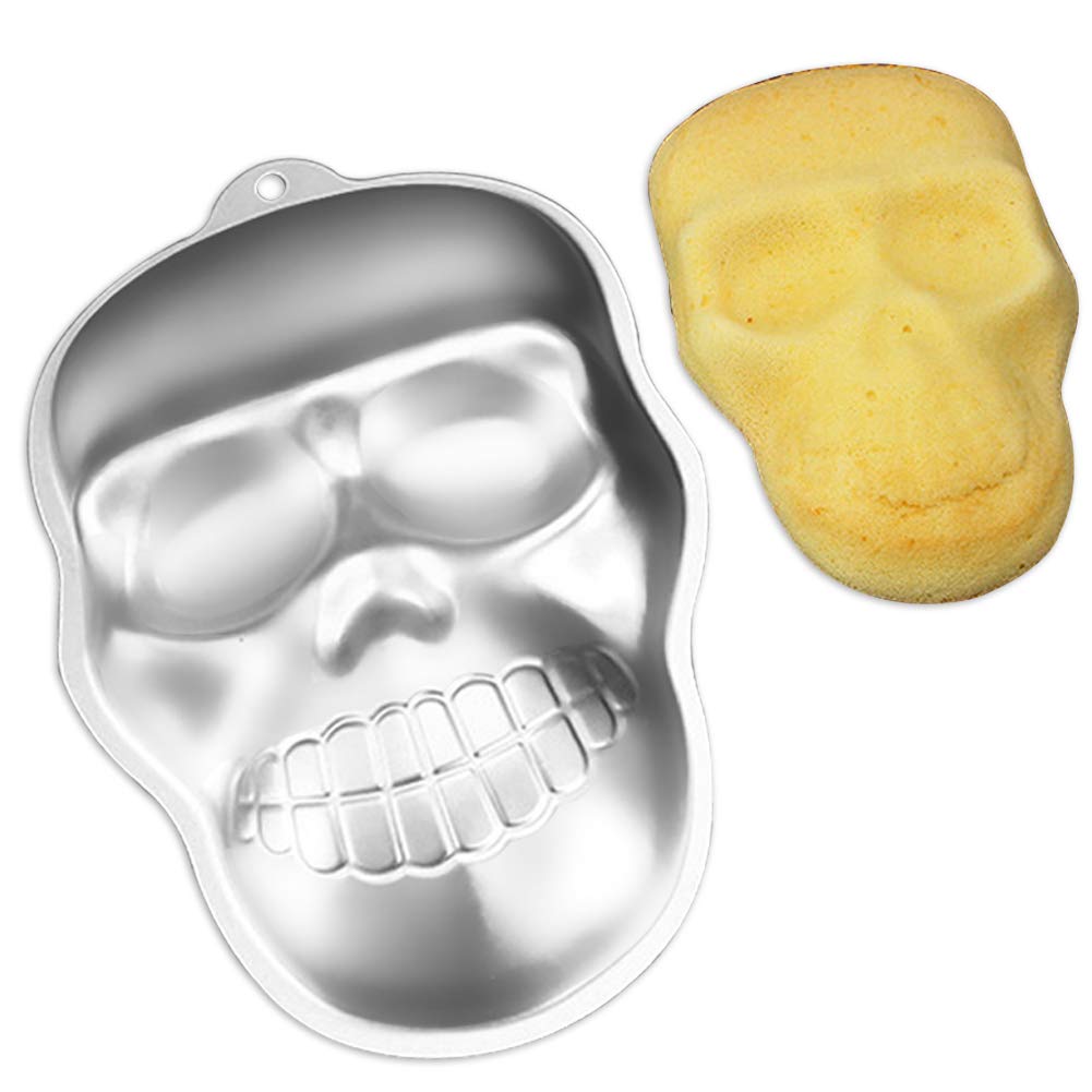 TinLeJa Cake Decorator Skull Shaped Birthday Party Cake Pan, 3D Aluminum Cake Decorating Mould Baking Pan Kitchen Supplies
