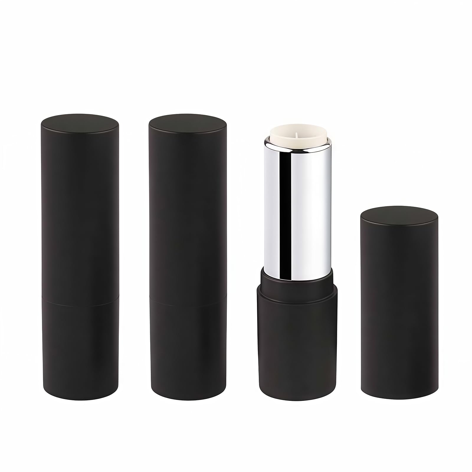 Happyupcity 3Pcs 3.5g Empty Matt Black Plastic Lipstick Tubes with Silver Inner and Caps Refillable Rotatable Gloss Stick Tube S