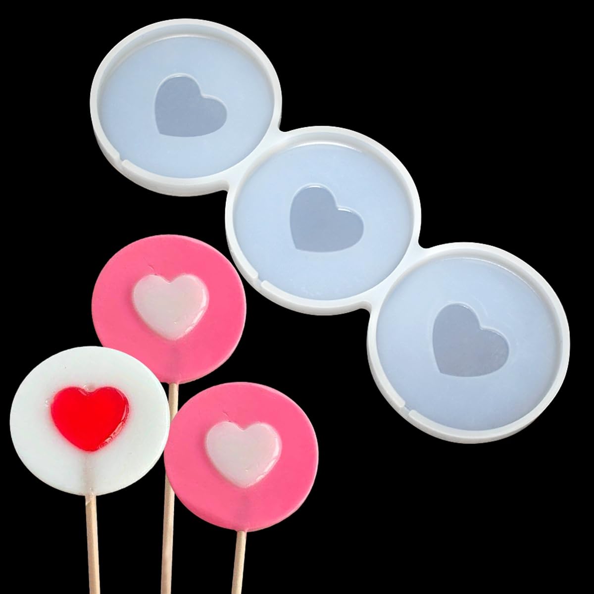 Mostsom Silicone Lollipop Mold,Love Wings/Heart/Round Shape Mold,Cake Lollipop Fondant Mold,For Making Lollipop Chocolate Candy