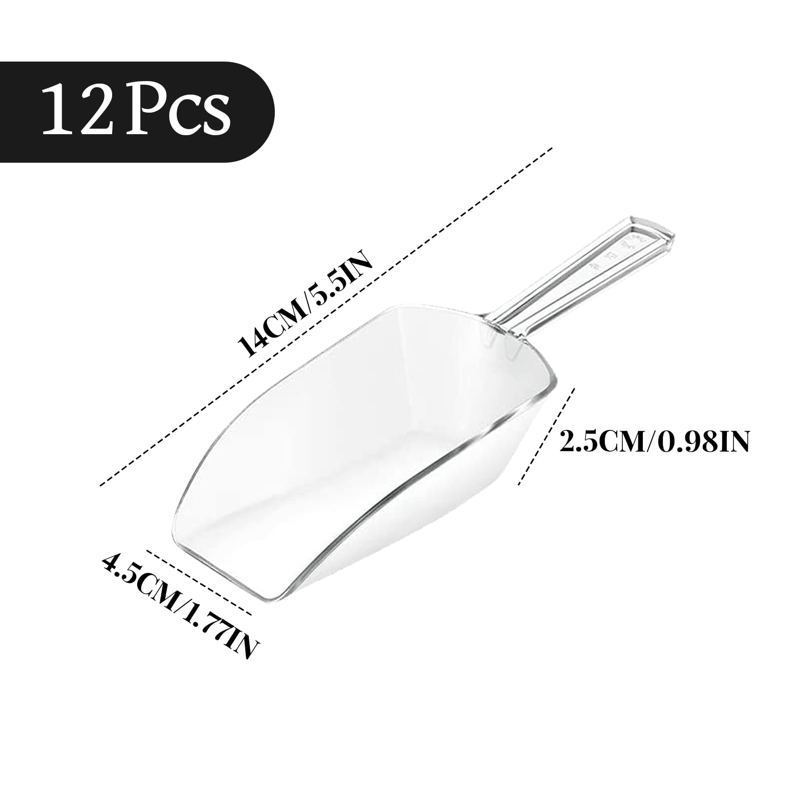 Sawysine 12 Pcs 5.5'' Mini Clear Plastic Acrylic Kitchen Scoops Multi Purpose Small Ice Scoop For Wedding Ice Cream Candy Desser