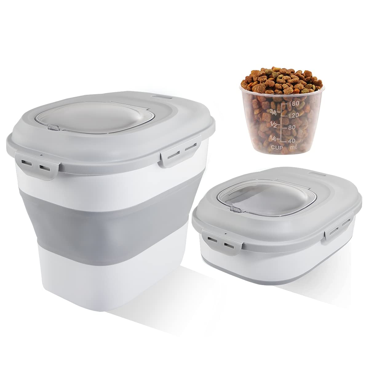 Sut Foldable Food Storage Container With Measuring Cup, Lid & Wheels, 15 Lbs Dog Cat Pet Food Storage Container, 30 Lbs Airtight