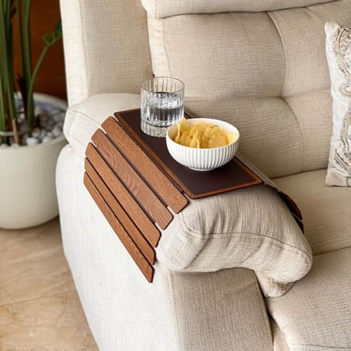 Mason Home Elm Sofa Armrest Tray - Brown Full Grain Bamboo Wood With Anti Slip Pad | Dining Tray | Home & Office Dcor | Furnitur