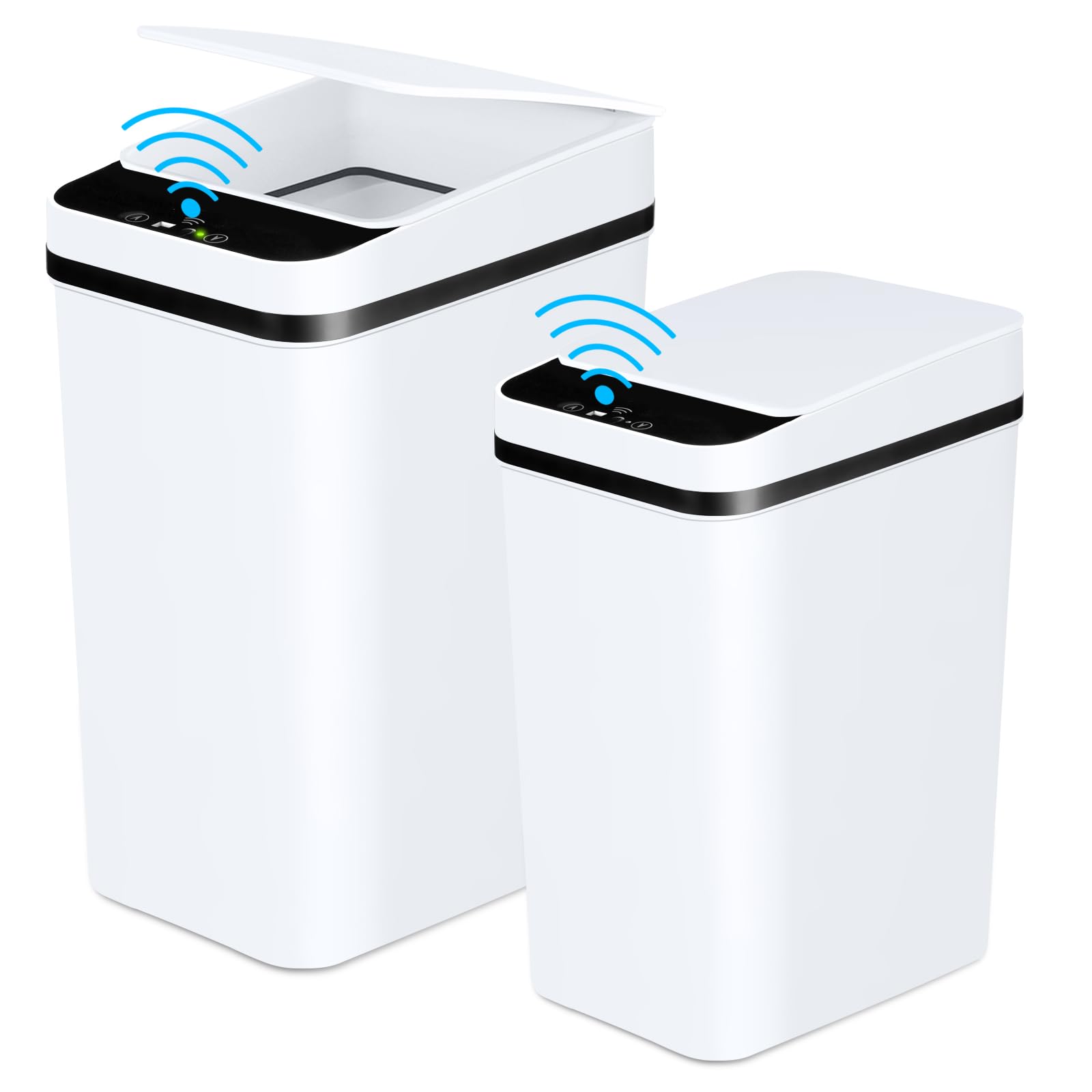 Anborry Bathroom Trash Cans With Lid 2 Pack Touchless Automatic Motion Sensor 2.2 Gal & 4 Gal Small Garbage Can, Smart Electric