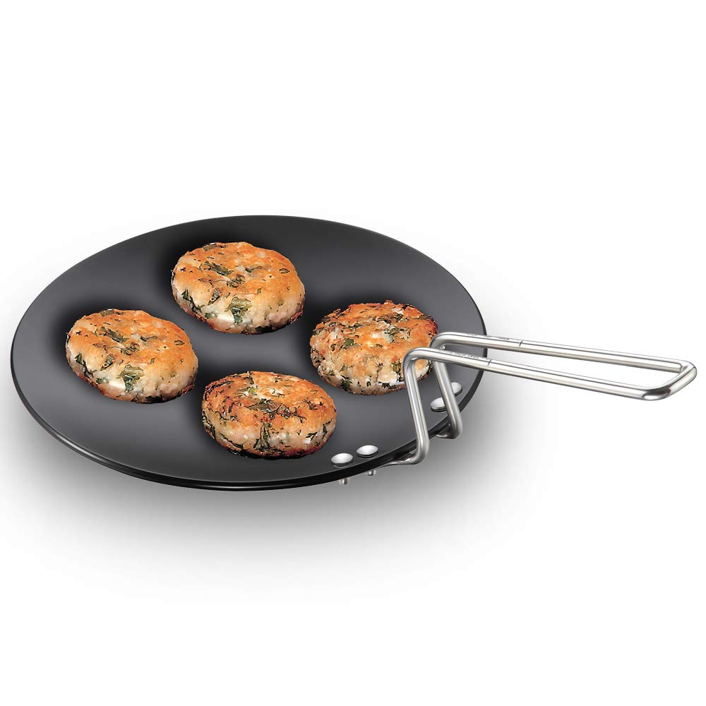 Hawkins Futura 24 cm Tava, Hard Anodised Tawa with Stainless Steel Handle, Black (AT24)