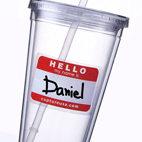 Cupture Classic 12 Insulated Double Wall Tumbler Cup With Lid, Reusable Straw & Hello Name Tags - 16 Oz, Bulk Pack (Clear)