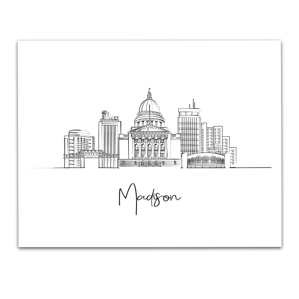 Tj Originals - Wisconsin State City Skyline Landscape - United States Of America Travel Adventures & Vacation Cityscape Wall Art