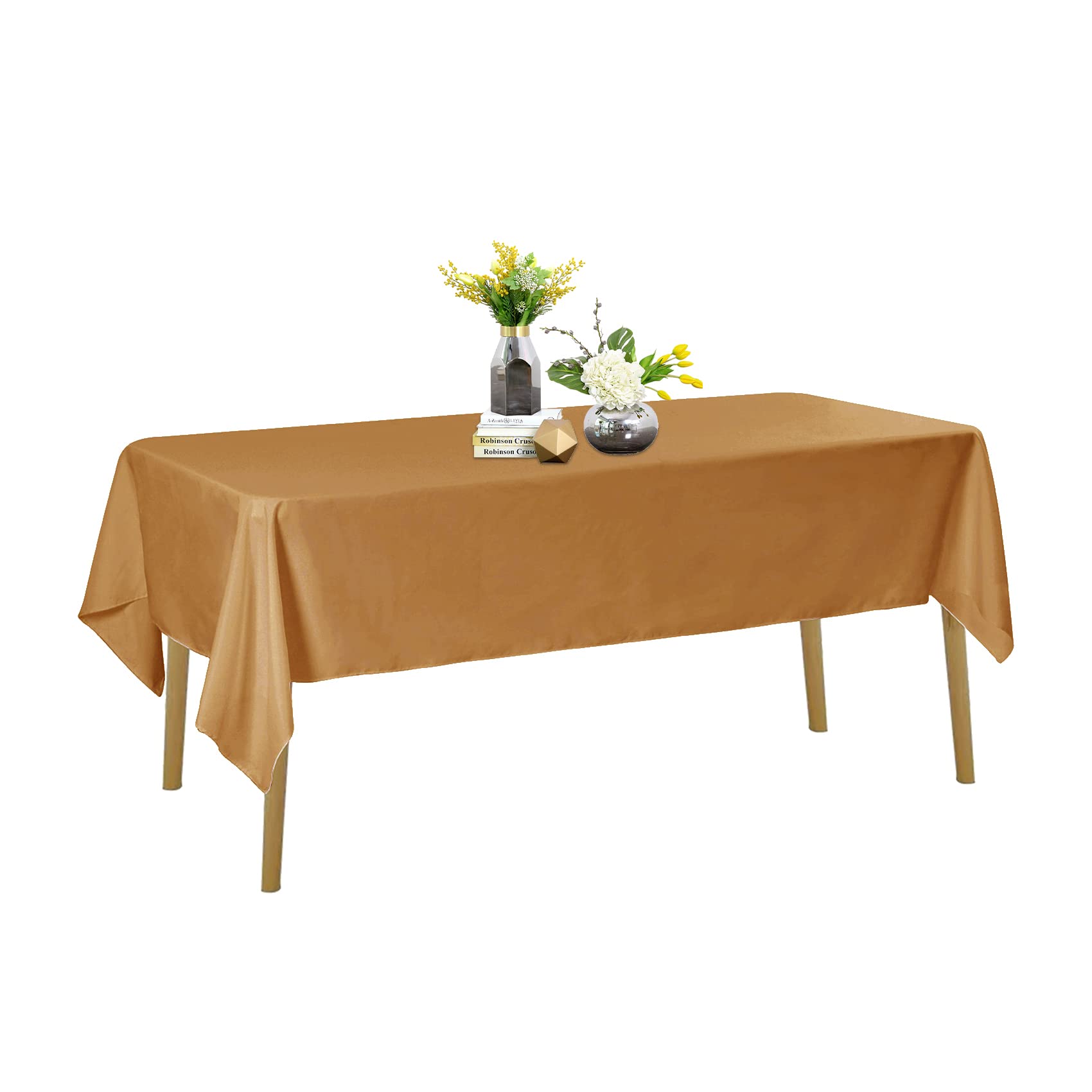 Rectangle Tablecloth - 90X156 Gold Tablecloth - Stain And Wrinkle Resistant Washable Polyester Table Cloth, Decorative Fabric Ta