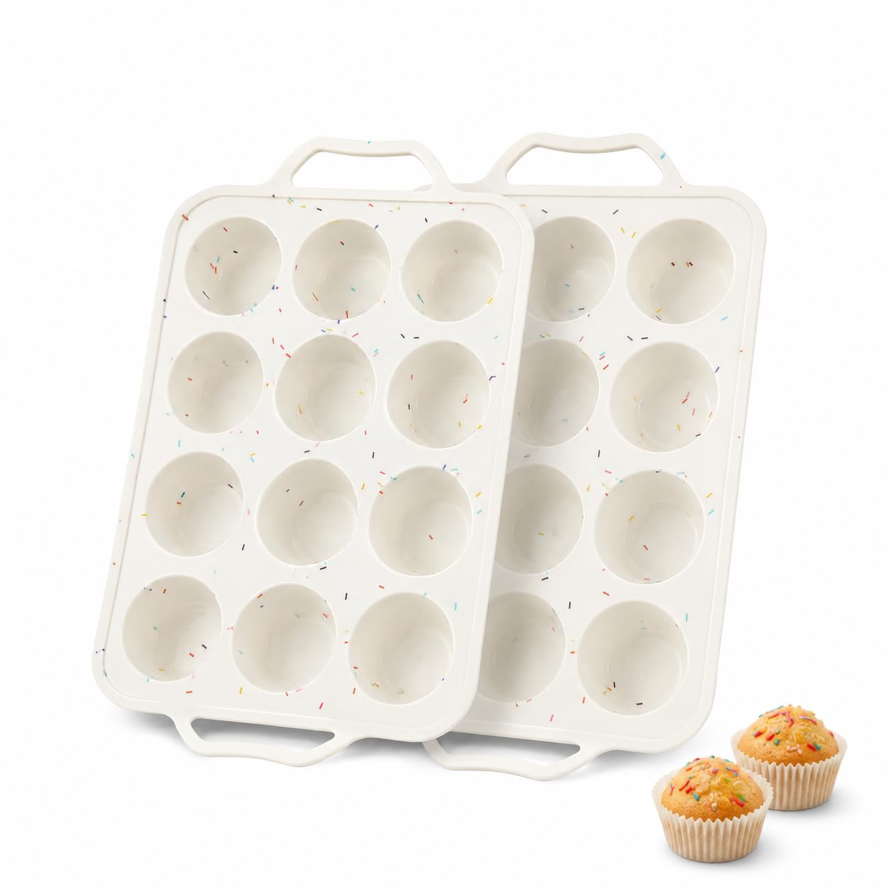 Ebecuoa 2 Pack 12Cup Silicone Muffin Pans with Metal Frame
