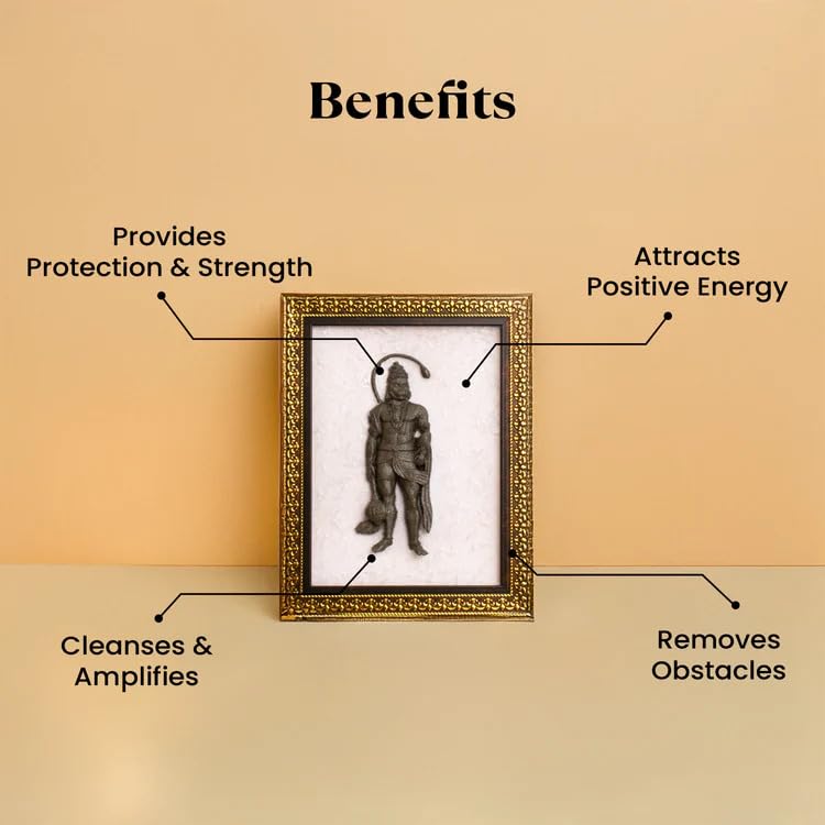Astrotalk Pyrite Hanuman Ji on Selenite Plate | Pyrite Attracts Money & Hanuman ji Photo Frame Provides Protection | Decor Items for Home & Office | Gift for Man & Woman | 19x24x1 cm | 1 Piece