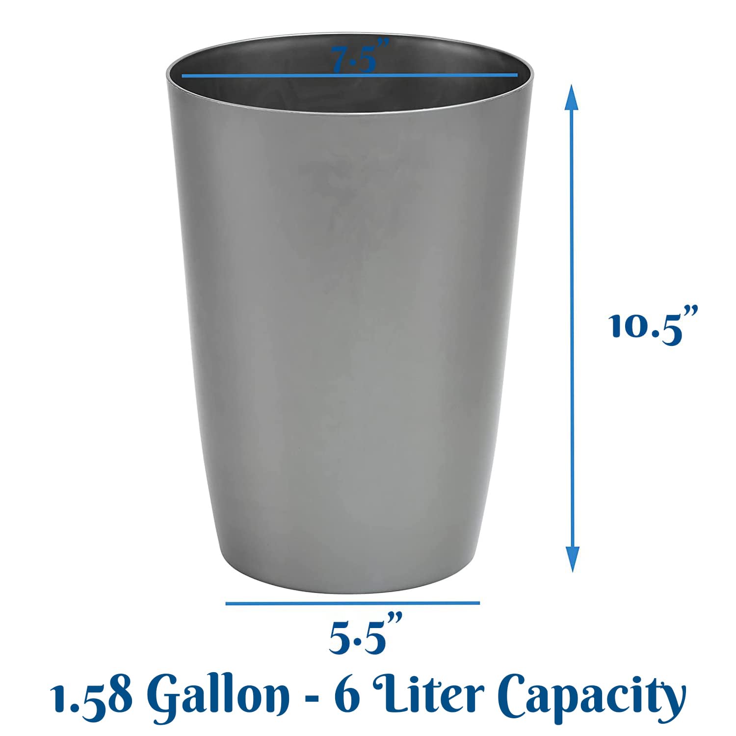 Small Trash Can - Open Top Garbage Cans for Kitchen  Office  Dorm  Bathroom  etc. -Waste Can for Compact/Tight Spaces - The Perfect Bathroom Trash Can - 1.58 Gallon Trash Bin - Silver brushed