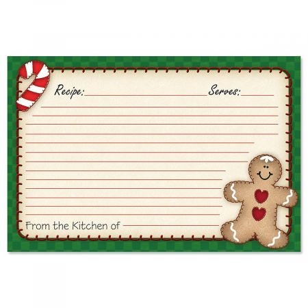 Gingerbread Man Christmas Recipe Cards, 4X6 Inch, Set Of 48 Uncoated Blank Recipe Cards, Large Index Card Fits Standard Recipe B