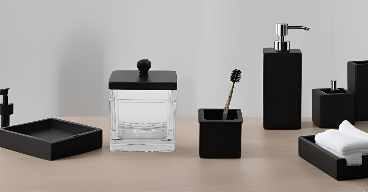 Indecor Home H Halston Apothecary Glass Cotton Jar Holder For Qtips, Cotton Balls, Floss, Storage Canister ,Bathroom Organizatio