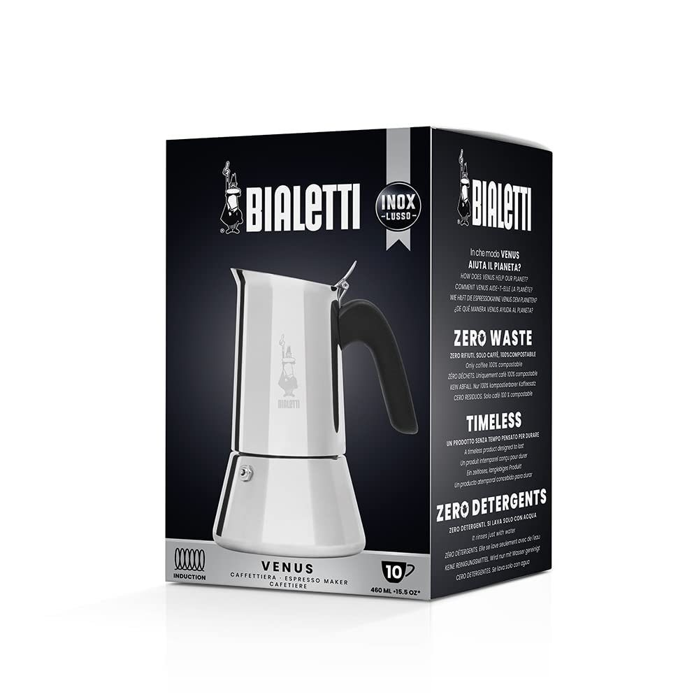 Bialetti New Venus Induction Coffee Maker, 10 Cups, Stainless Steel, Silver, Model 0007256/CN