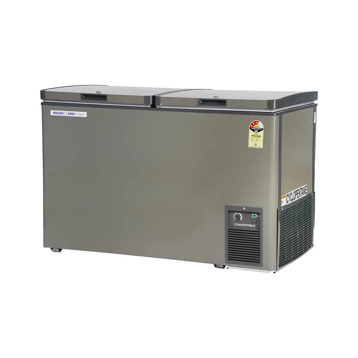 Voltas Cvf320DdP 295 Litre 4 Star Double Door Hard Top Deep Freezer | Grey | Convertible & Energy Efficient | Durable Commercia