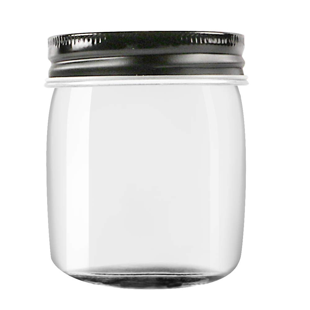 Novelinks 8 Ounce Clear Plastic Jars With Black Lids - Refillable Round Clear Containers Clear Jars Storage Containers For Kitch