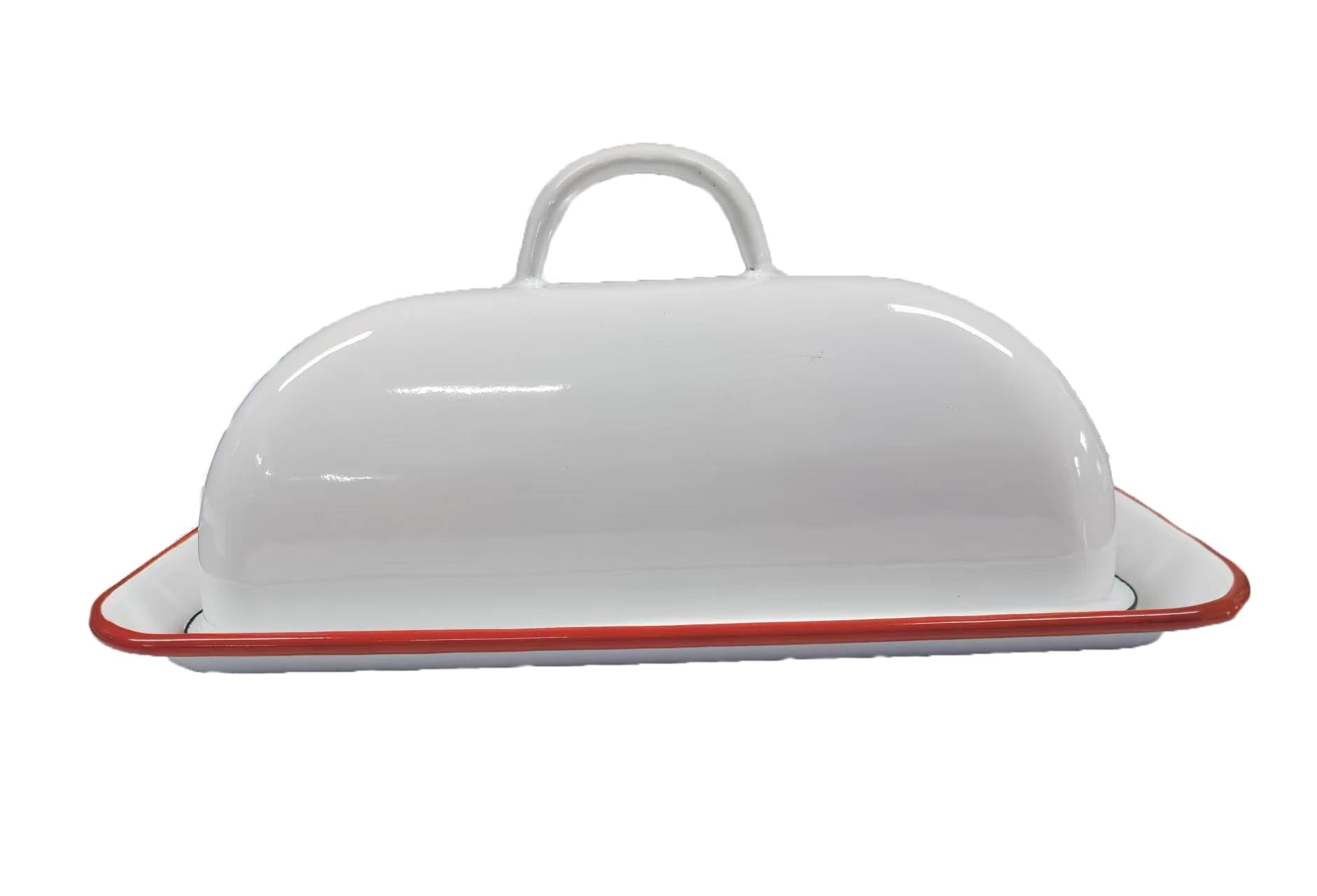 Vintage Farmhouse Red Rim Enamel Butter Dish