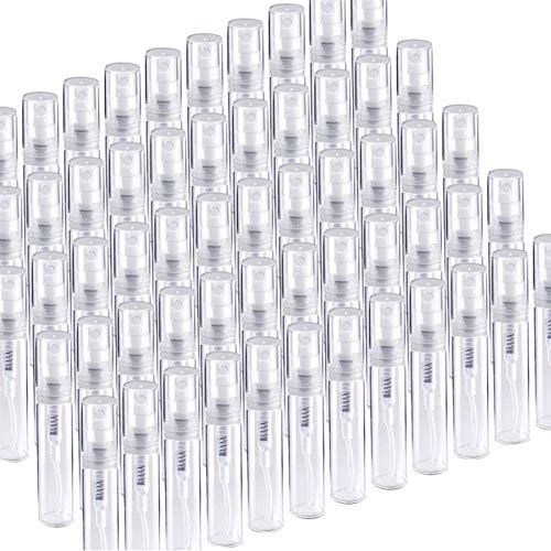 Fandamei 60 Pack 3Ml Mini Clear Plastic Spray Bottle Empty Cute Perfume Atomizer For Cleaning, Travel, Essential Oils, Perfume.