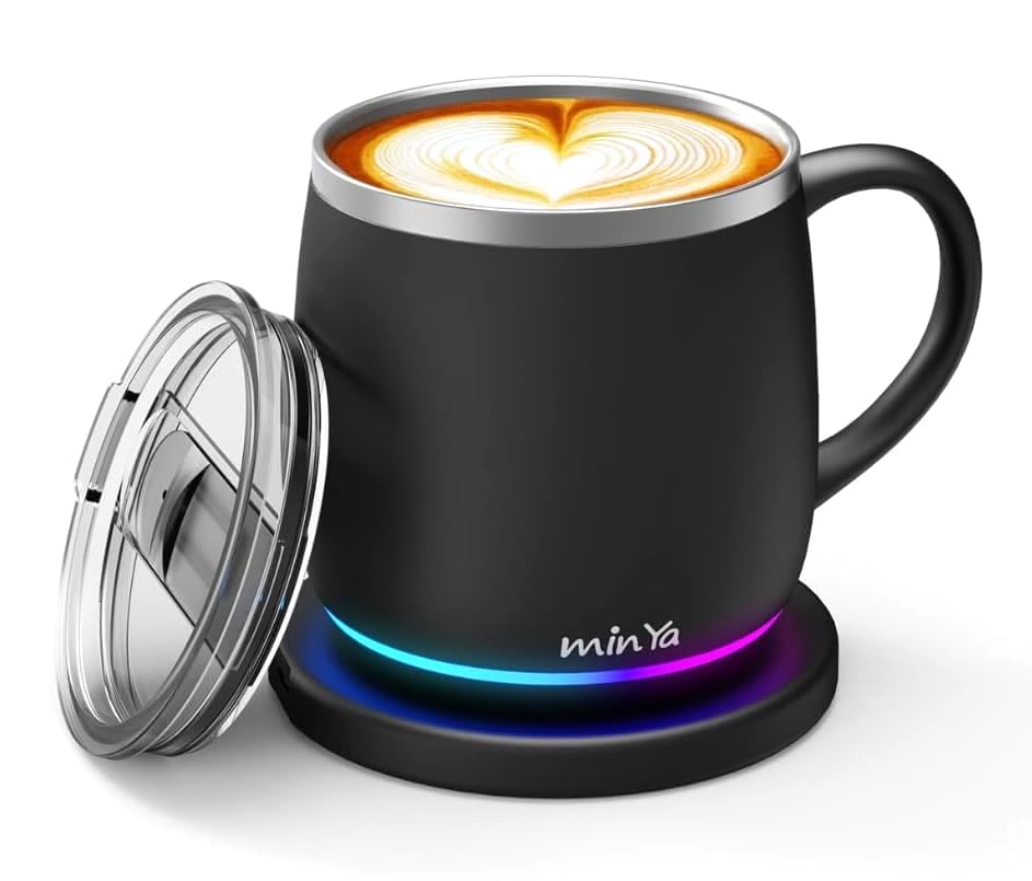 Min Ya Temperature Control Smart Mug, 13.5 Oz, 3 Mode Rgb Led Display, Self Heating Coffee Mug,Office/Home For Desk, Black