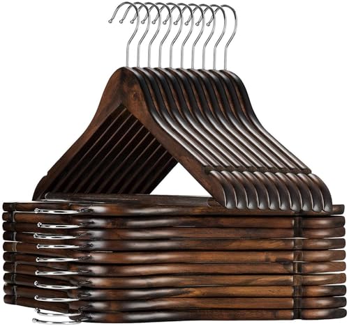 Barebeauty Solid Wood 360 Degree Swivel Chrome Garment Hangers With Non Slip Bar And Precisely Cut Notches Black Wooden Hanger (