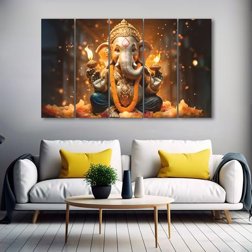 The Castle Decor Ganesh jii painting with frame 5 Big Size (27x48) Wall Art for living room,Bedroom,Drawing room,Hotels-Wooden F